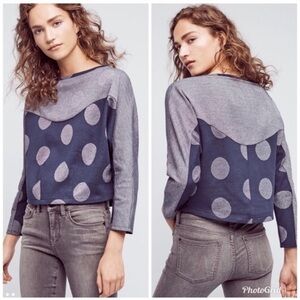 Anthropologie Postmark Blue Metallic Dot Sweatshirt Top